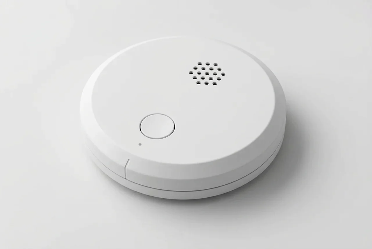 Product concept: a slim matte-white SleepGard smoke alarm